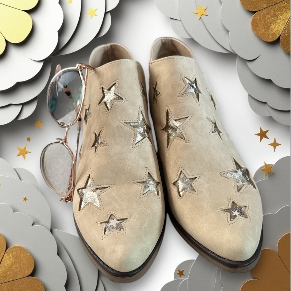 Star-Studded Austin Beige Ankle Boots